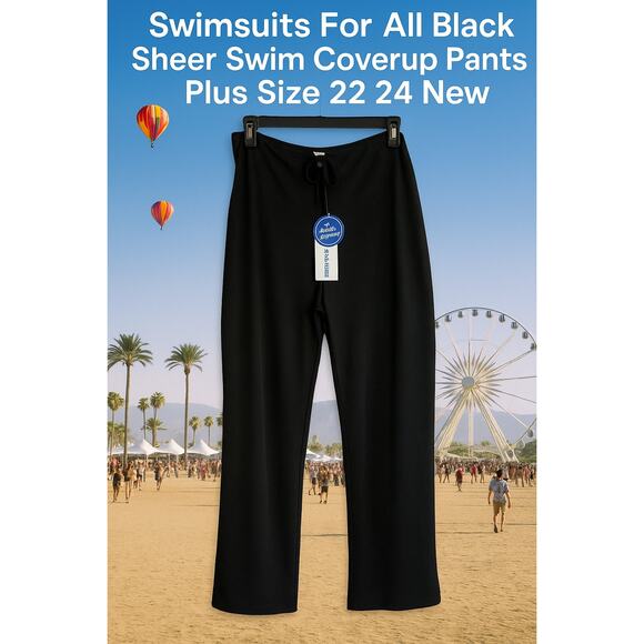 Swimsuits For All Black Sheer Swim Coverup Pants Plus Size 22 24 New - Picture 1 of 6